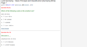 Land Surveying – Basic Principal and Classification [Surveying MCQ]- Page 7