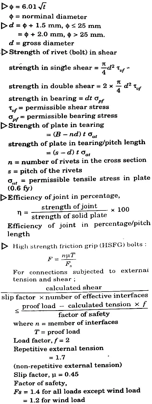 Riveted and Bolted Joints Formula Steel Structure Civil Engineering