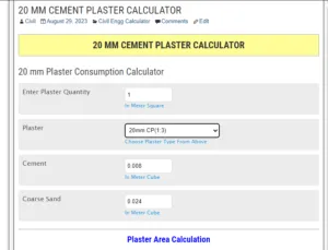 20 MM CEMENT PLASTER CALCULATOR