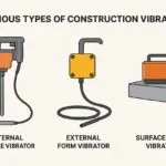 Types of Vibrators Used in Construction: A Complete Guide 1 Various types of construction vibrators including internal needle vibrator, external form vibrator and surface plate vibrator used for concrete compaction